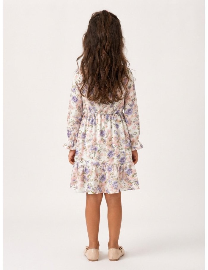 Robe Fleurie Blanche et Mauve Fille | Zerda