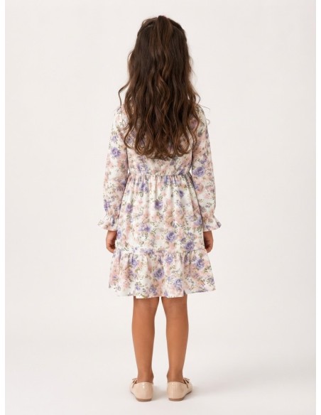 Robe Fleurie Blanche et Mauve Fille | Zerda