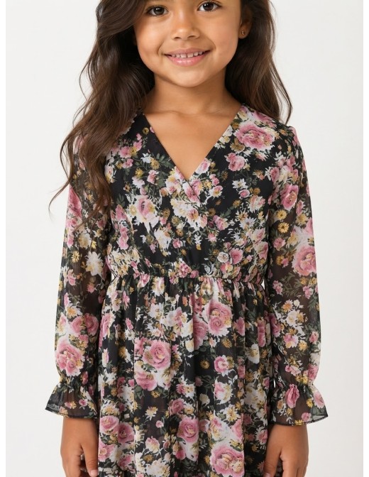 Robe Fleurie Noire Manches Longues | Zerda 2