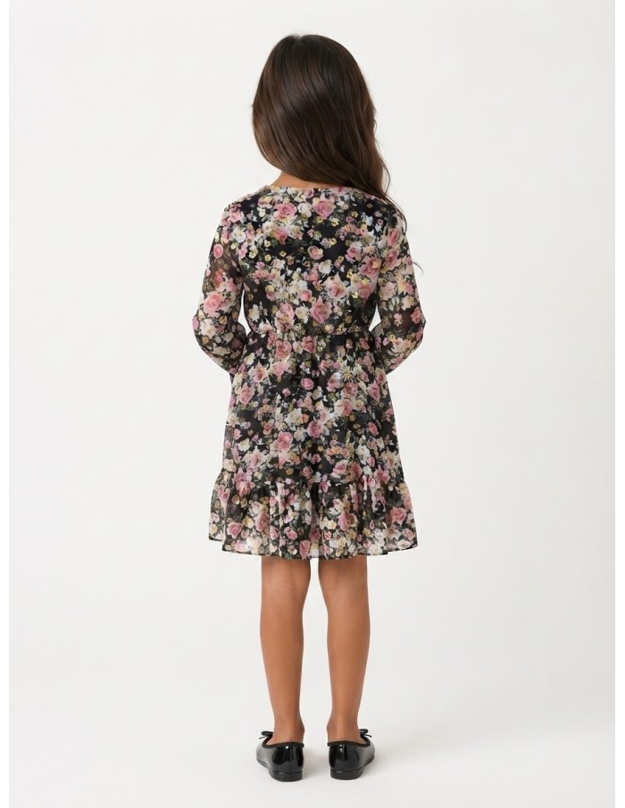 Robe Fleurie Noire Manches Longues | Zerda