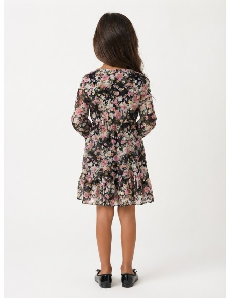 Robe Fleurie Noire Manches Longues | Zerda