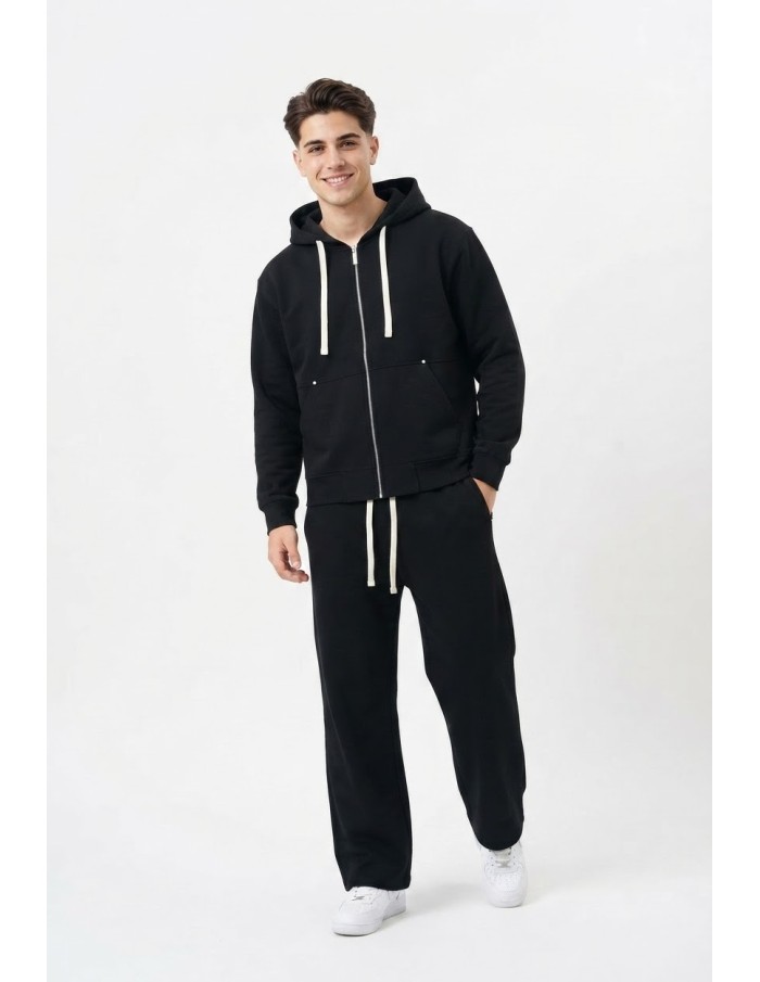 Ensemble Jogging Noir Cordons Blancs | Zerda