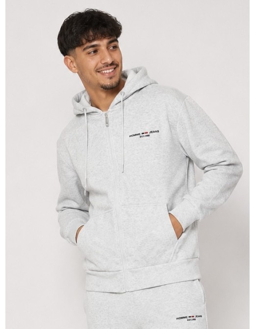 Sweat à Capuche Gris Homme Jeans | Zerda