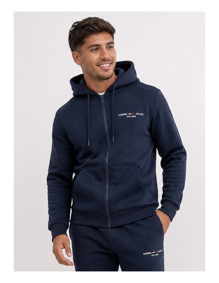 Sweat à Capuche Bleu Marine Homme Jeans | Zerda