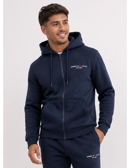 Sweat à Capuche Bleu Marine Homme Jeans | Zerda