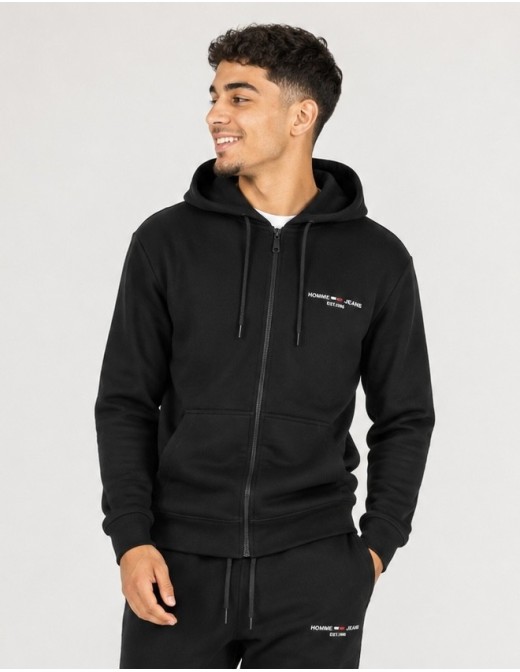 Sweat à Capuche Noir Homme Jeans | Zerda