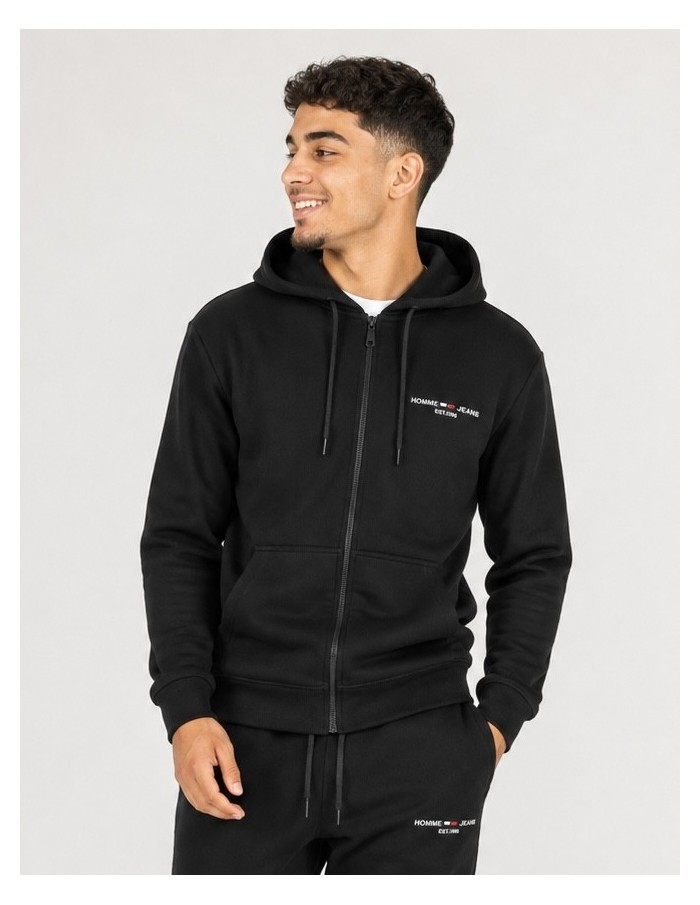 Sweat à Capuche Noir Homme Jeans | Zerda