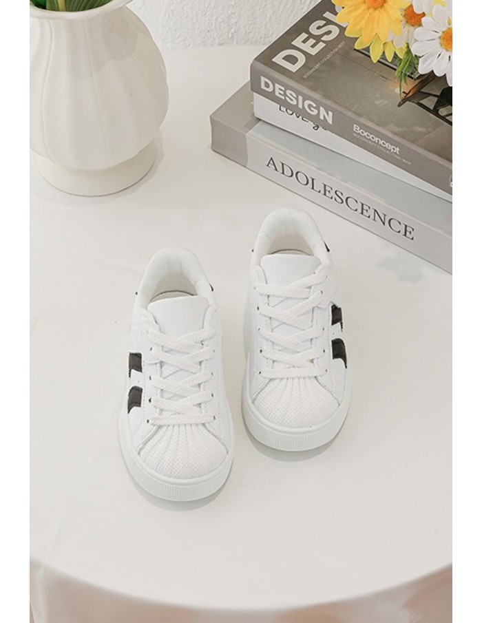 Sneakers Blanches Bandes Noires Enfant | Zerda