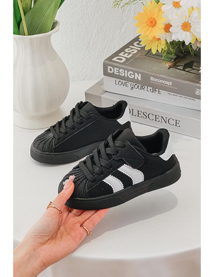 Sneakers Noires Bandes Blanches Enfant | Zerda