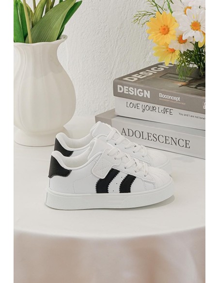 Sneakers Blanches Bandes Noires Enfant | Zerda