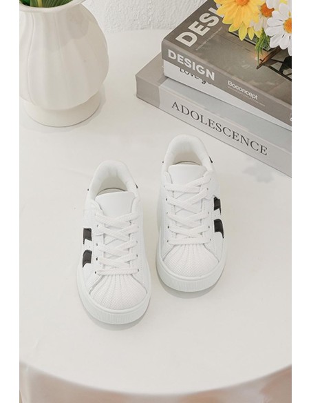 Sneakers Blanches Bandes Noires Enfant | Zerda
