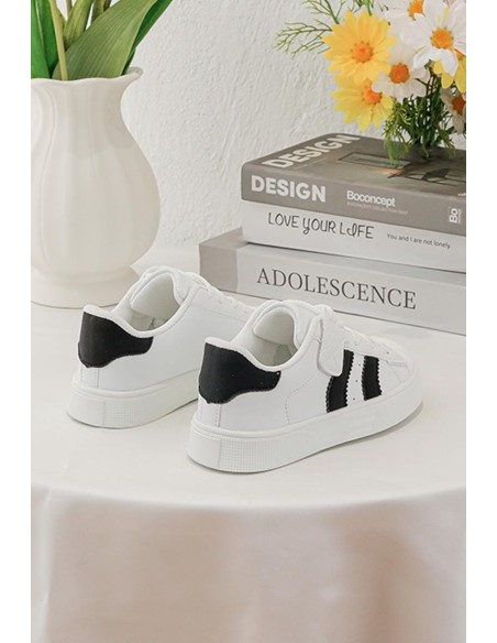 Sneakers Blanches Bandes Noires Enfant | Zerda