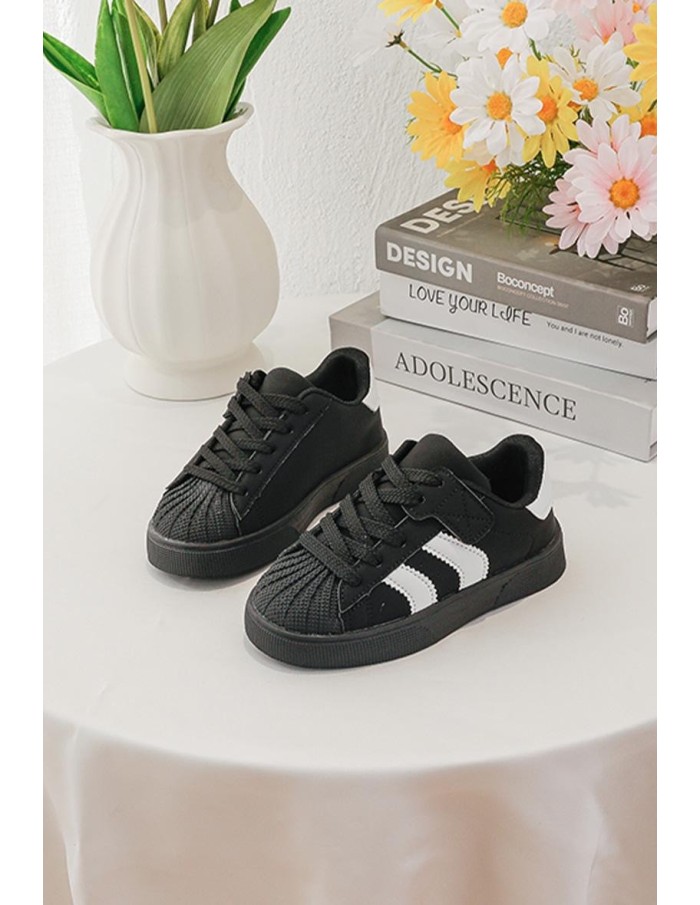 Sneakers Noires Bandes Blanches Enfant | Zerda