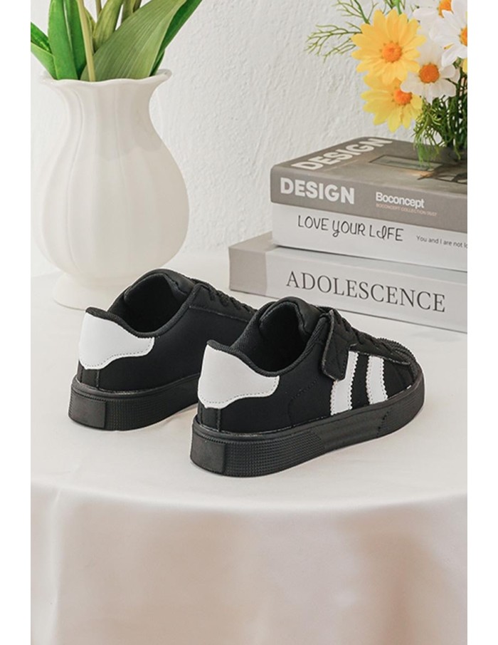 Sneakers Noires Bandes Blanches Enfant | Zerda