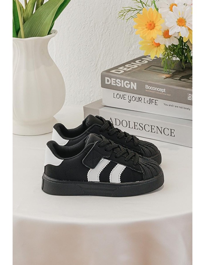 Sneakers Noires Bandes Blanches Enfant | Zerda