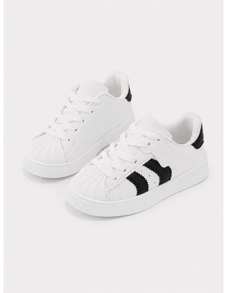 Sneakers Blanches Bandes Noires Enfant | Zerda