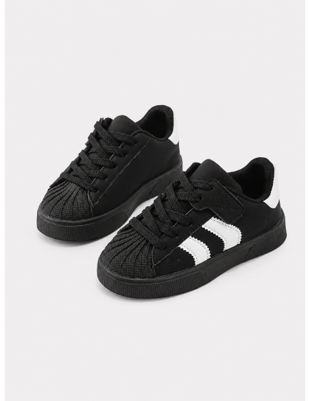 Sneakers Noires Bandes Blanches Enfant | Zerda