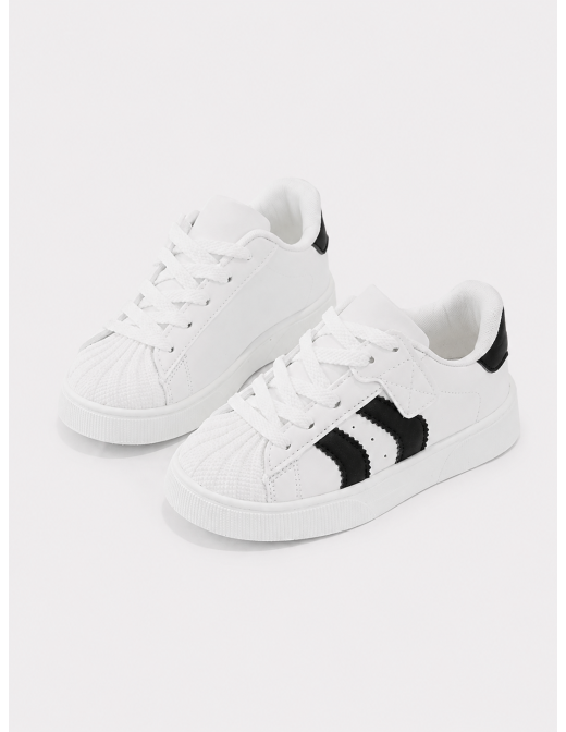 Sneakers Blanches Bandes Noires Enfant | Zerda