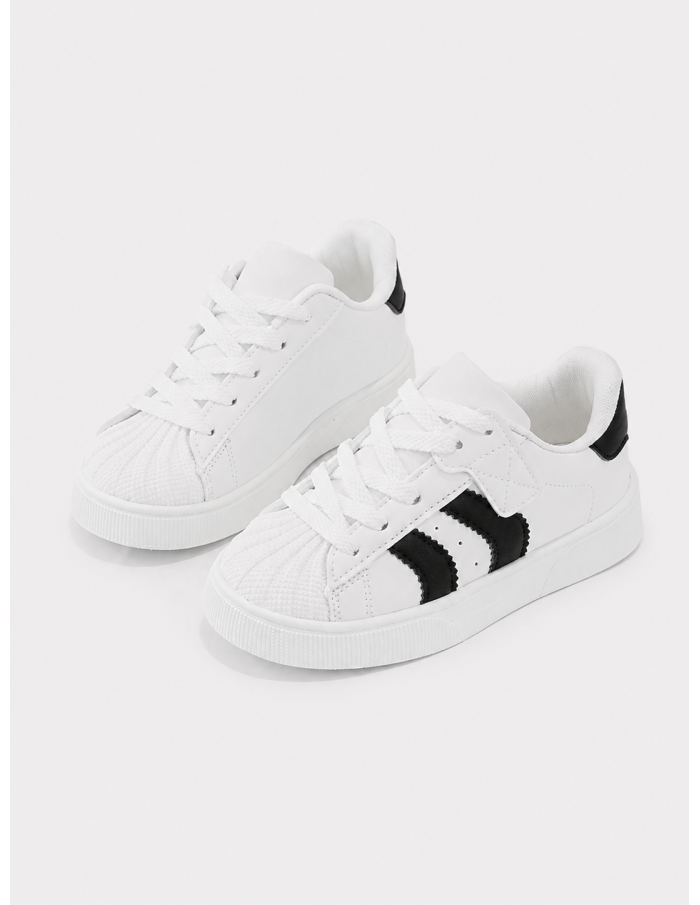 Sneakers Blanches Bandes Noires Enfant | Zerda