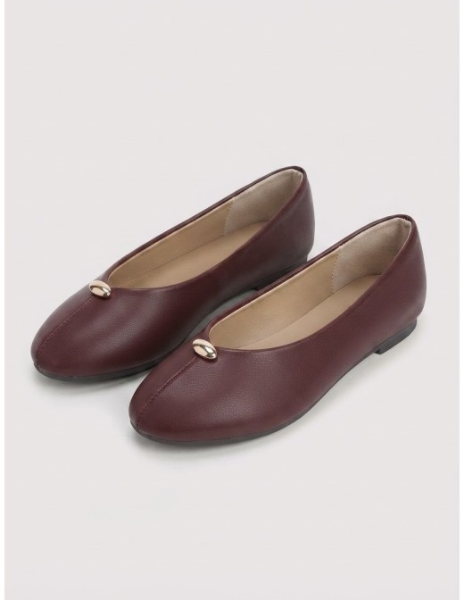 BALLERINES BORDEAUX AVEC DÉTAIL DORÉ - FEMME