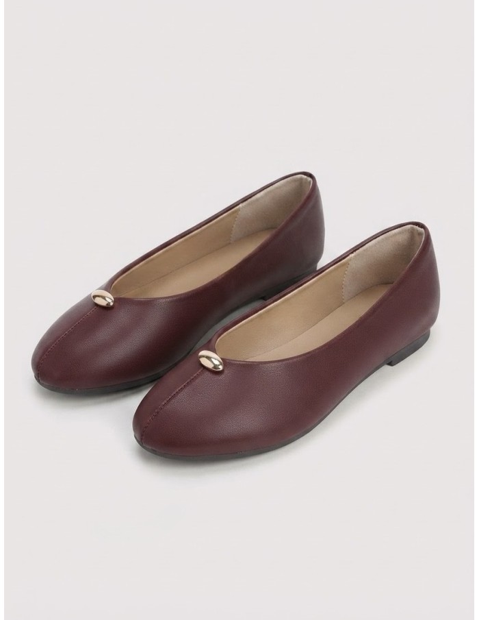 BALLERINES BORDEAUX AVEC DÉTAIL DORÉ - FEMME