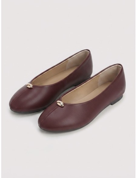 BALLERINES BORDEAUX AVEC DÉTAIL DORÉ - FEMME
