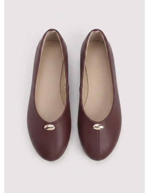 BALLERINES BORDEAUX AVEC DÉTAIL DORÉ - FEMME 2