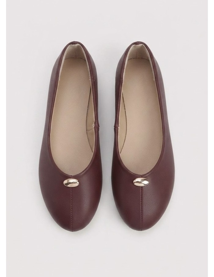 BALLERINES BORDEAUX AVEC DÉTAIL DORÉ - FEMME