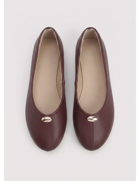 BALLERINES BORDEAUX AVEC DÉTAIL DORÉ - FEMME