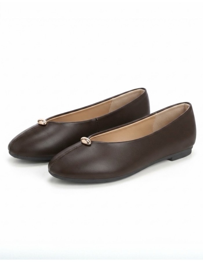 BALLERINES CHOCOLAT AVEC DÉTAIL DORÉ - FEMME