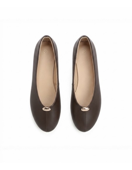 BALLERINES CHOCOLAT AVEC DÉTAIL DORÉ - FEMME