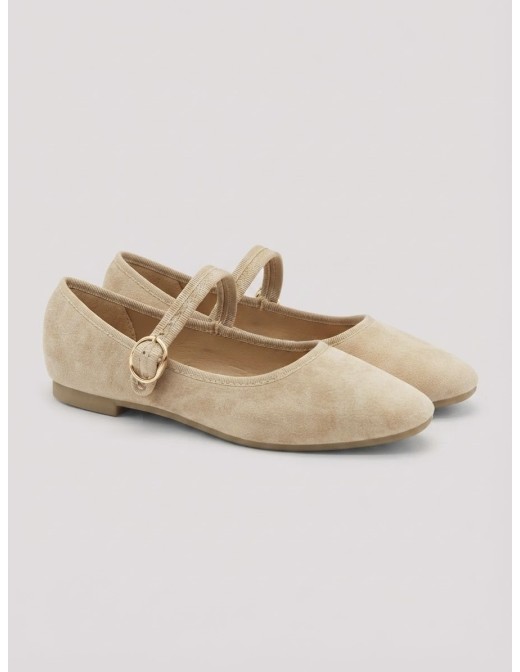 BALLERINES MARY JANE BEIGE FONCÉ SUÉDINE - FEMME