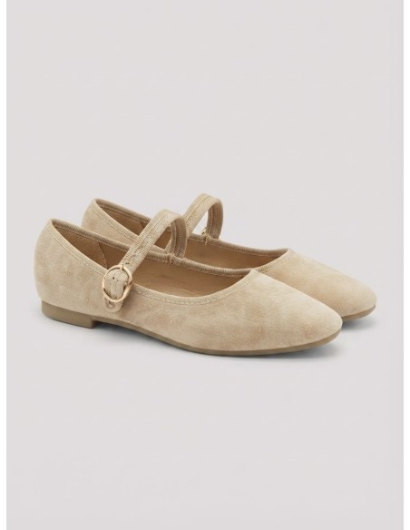 BALLERINES MARY JANE BEIGE FONCÉ SUÉDINE - FEMME