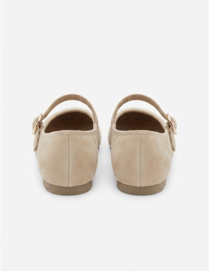 BALLERINES MARY JANE BEIGE FONCÉ SUÉDINE - FEMME