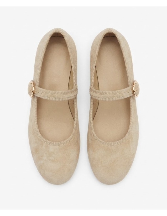 BALLERINES MARY JANE BEIGE FONCÉ SUÉDINE - FEMME