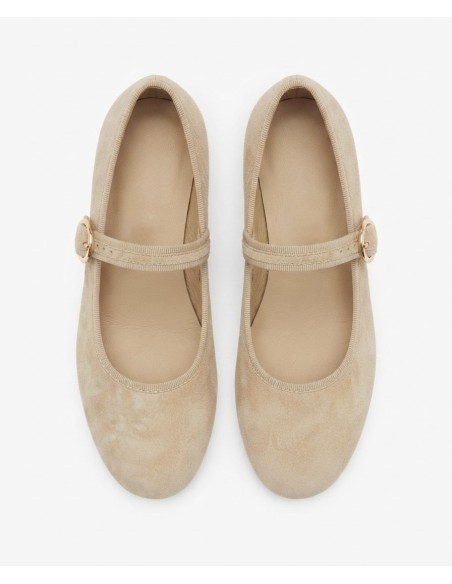 BALLERINES MARY JANE BEIGE FONCÉ SUÉDINE - FEMME
