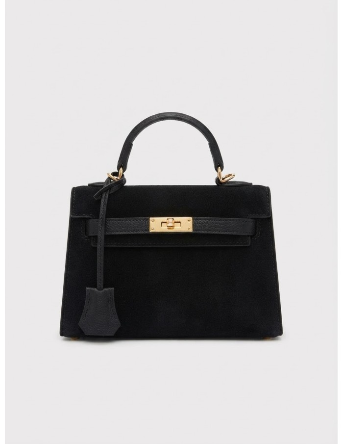Mini Sac Cadenas Daim Noir Femme | Zerda