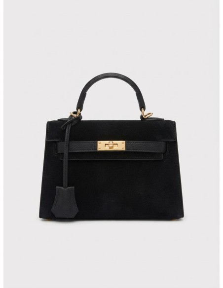 Mini Sac Cadenas Daim Noir Femme | Zerda
