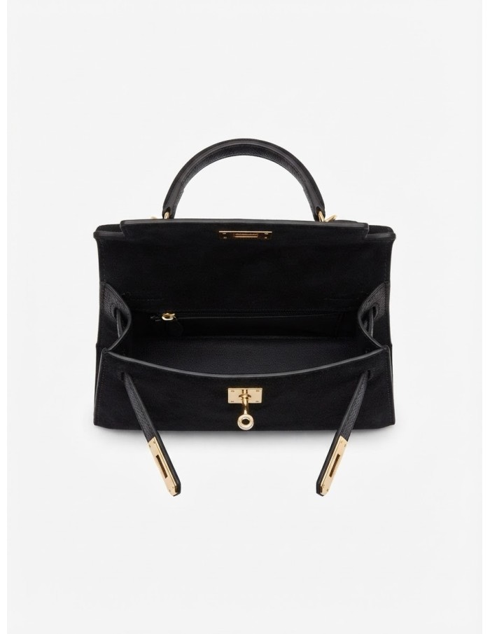 Mini Sac Cadenas Daim Noir Femme | Zerda