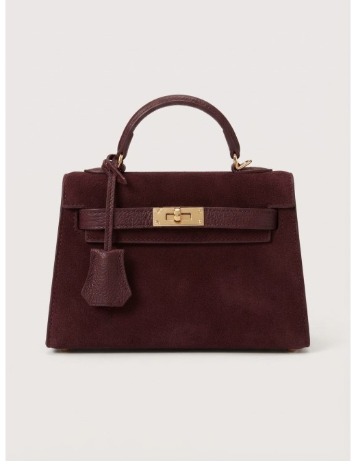 Mini Sac Cadenas Daim Bordeaux Femme | Zerda