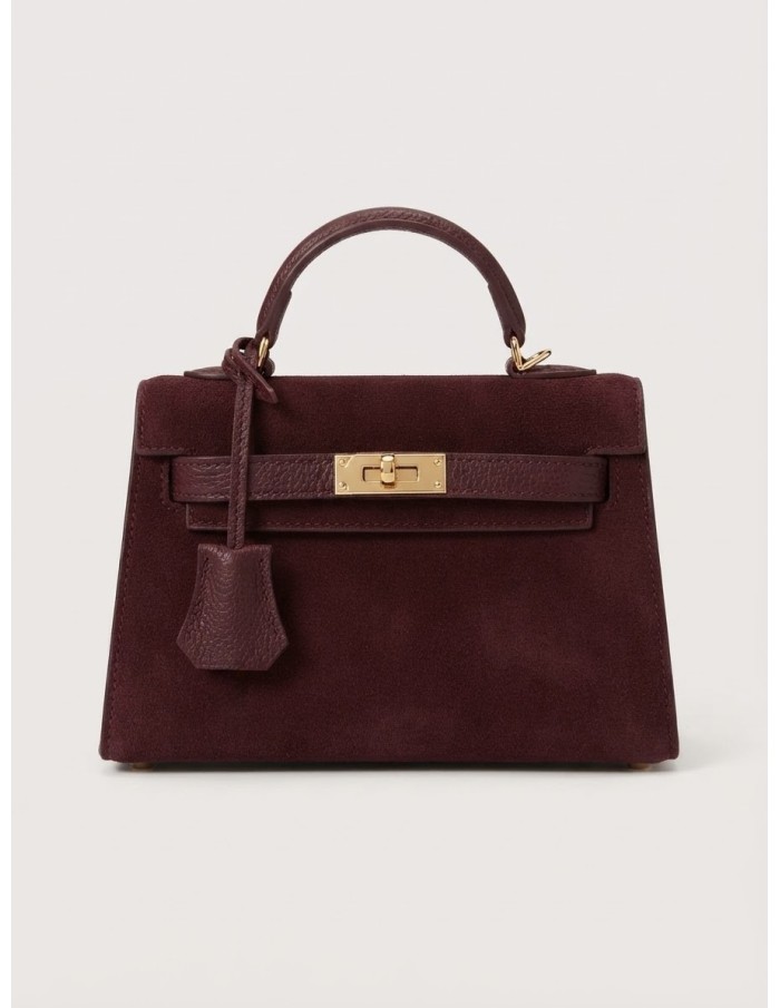 Mini Sac Cadenas Daim Bordeaux Femme | Zerda