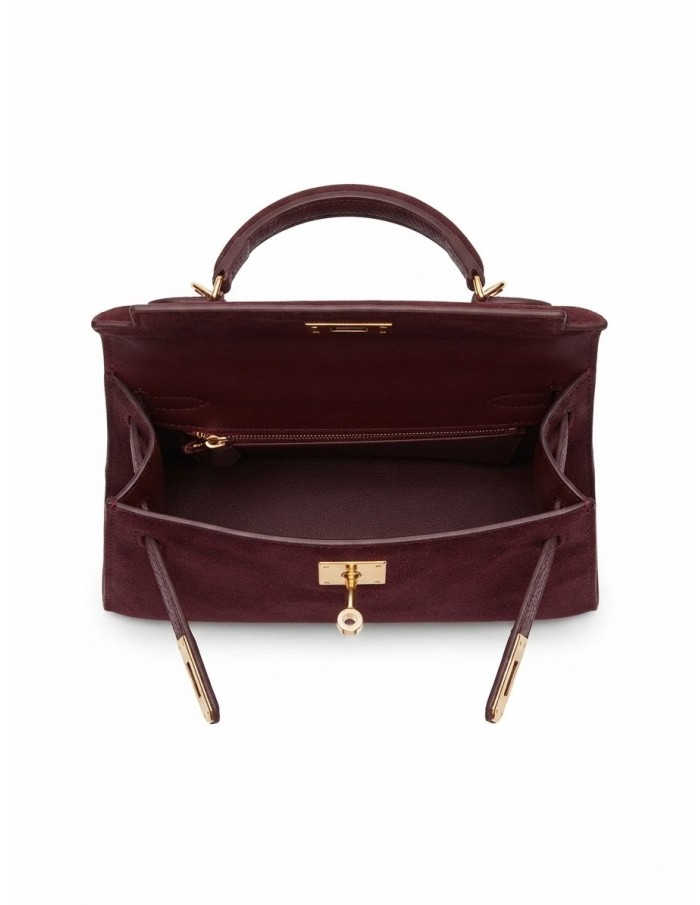 Mini Sac Cadenas Daim Bordeaux Femme | Zerda