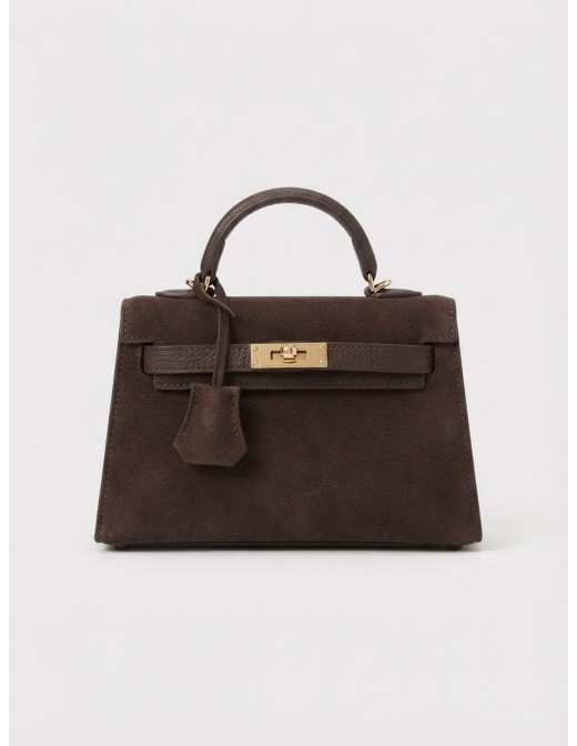 Mini Sac Cadenas Daim Chocolat Femme | Zerda
