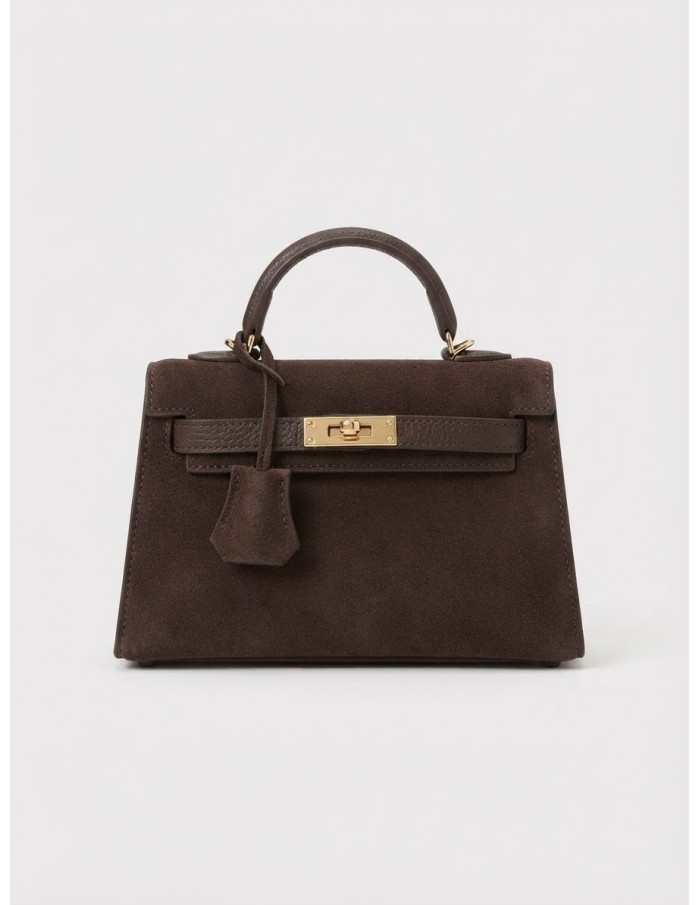 Mini Sac Cadenas Daim Chocolat Femme | Zerda