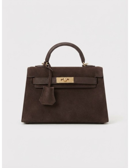 Mini Sac Cadenas Daim Chocolat Femme | Zerda