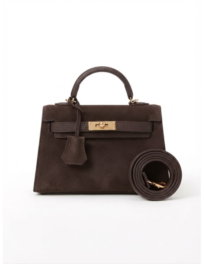 Mini Sac Cadenas Daim Chocolat Femme | Zerda