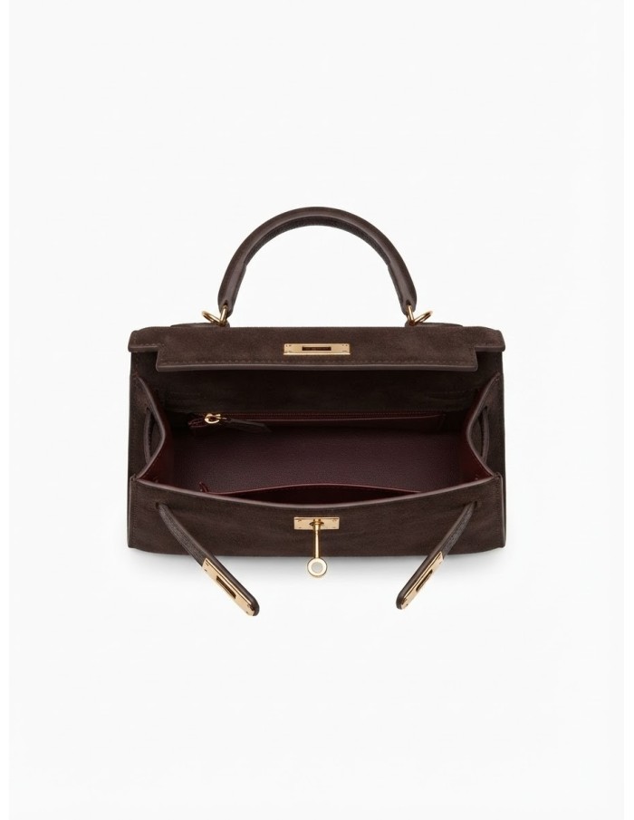 Mini Sac Cadenas Daim Chocolat Femme | Zerda