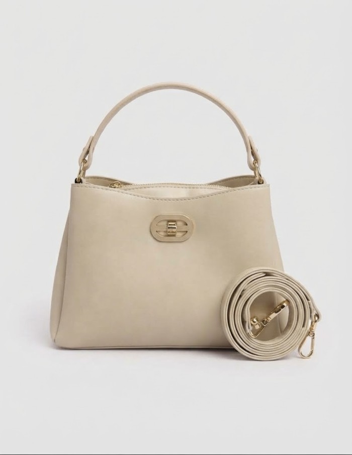 Sac Porté Épaule Beige Fermoir Doré | Zerda
