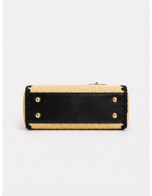 Sac Panier Noir Tressé Anneaux Dorés | Zerda 2
