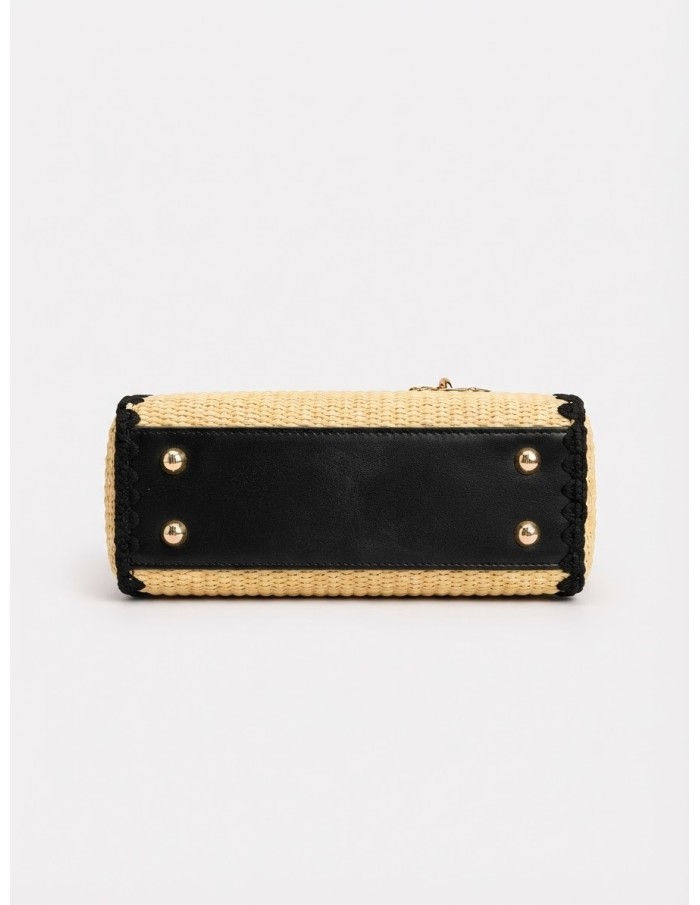 Sac Panier Noir Tressé Anneaux Dorés | Zerda